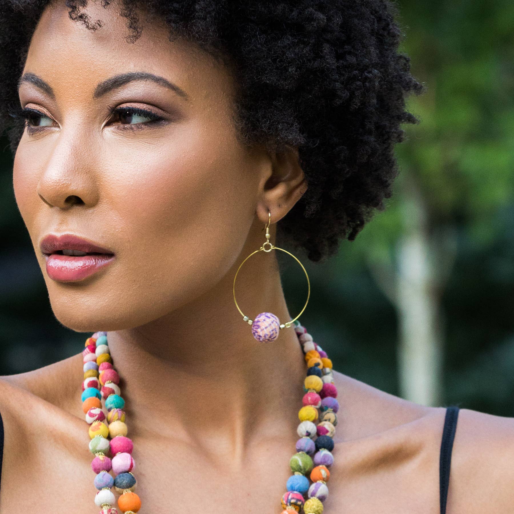 Aasha Kantha Single Large Bead Open Hoop Earrings