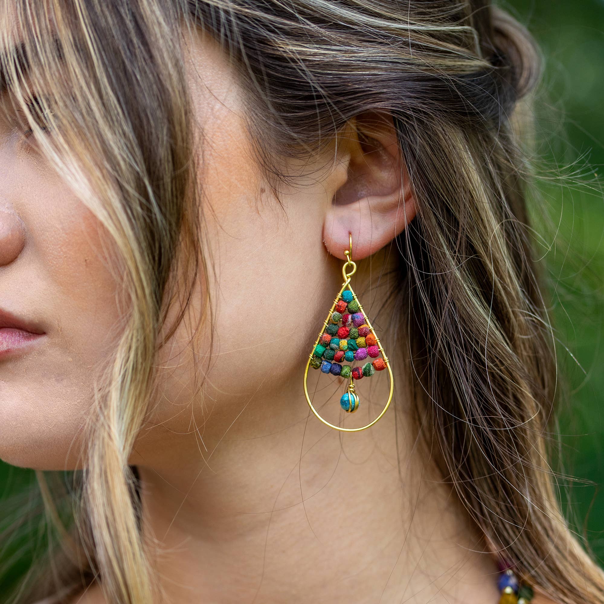 Aasha Teardrop Bell Beaded Earrings