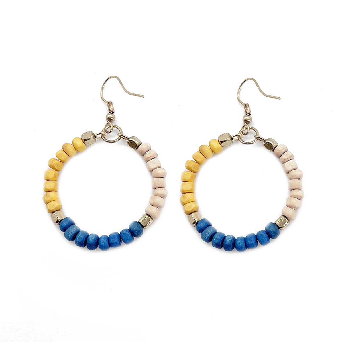 Prismatic Hues Hoop Earrings - Blue, Yellow, White