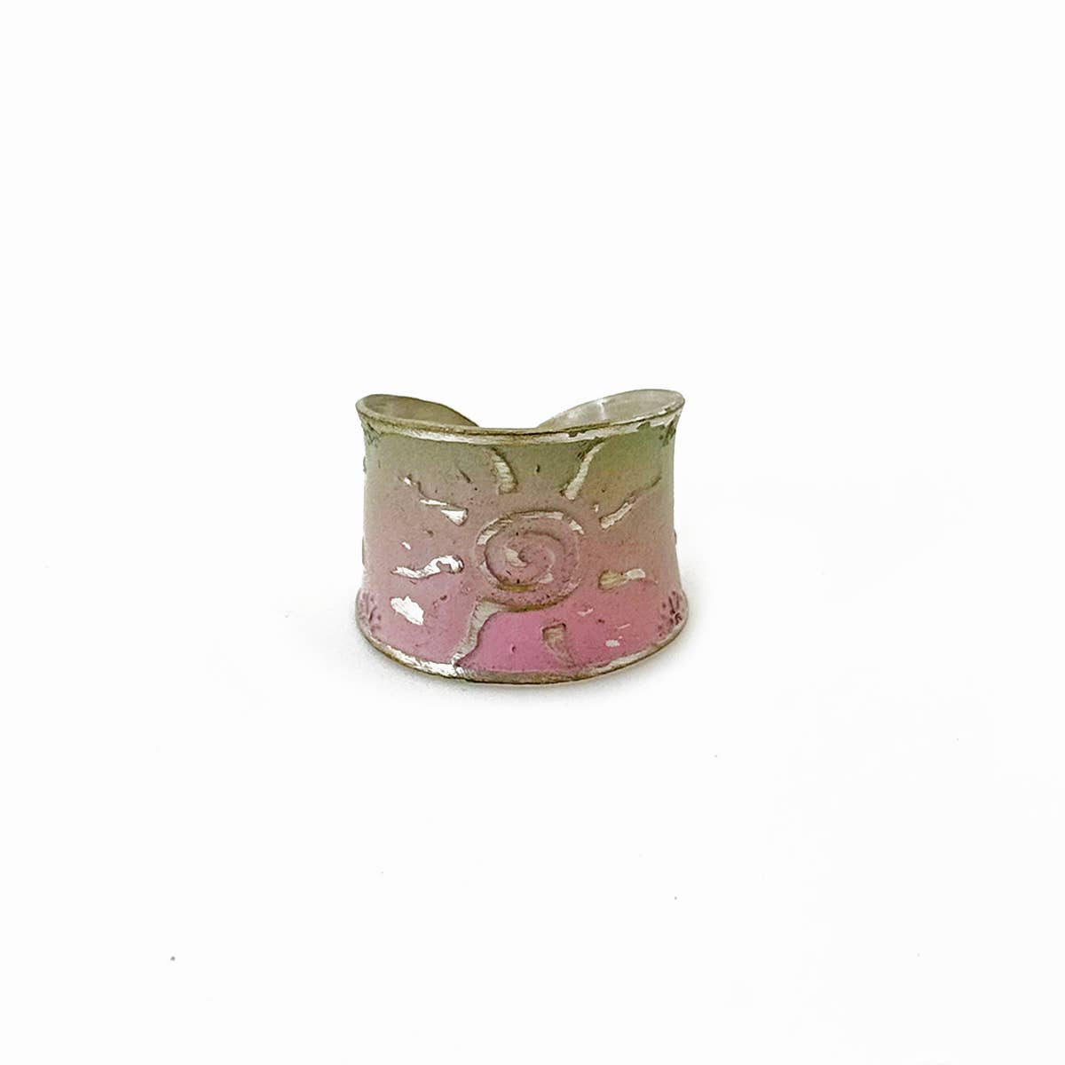 Handcrafted Green & Pink Sun Patina Ring
