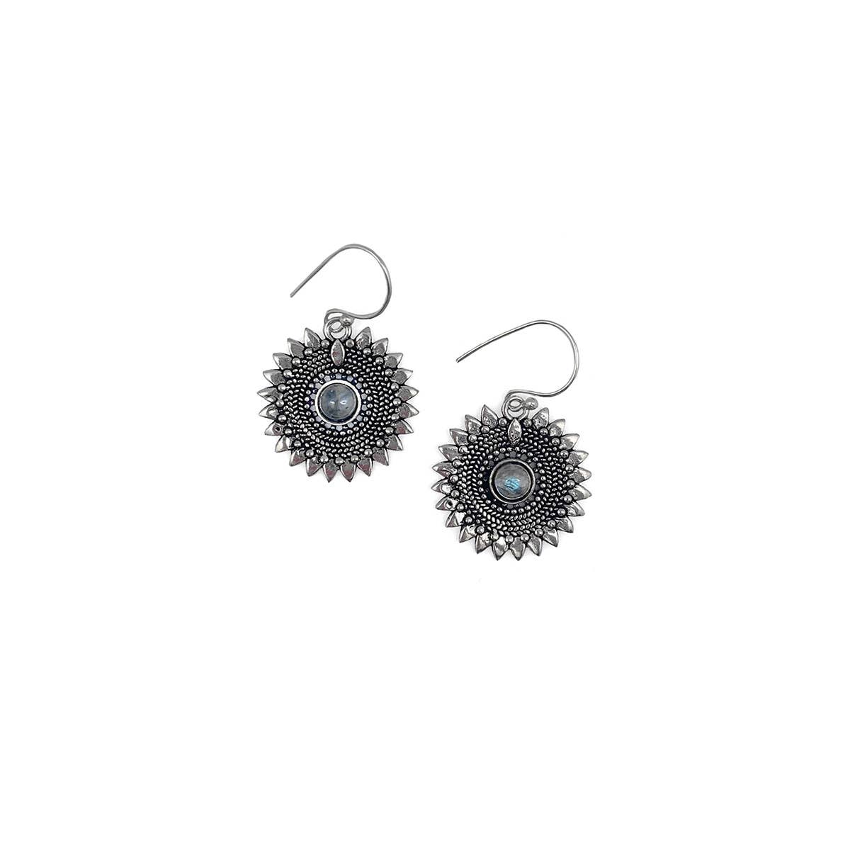 Tanvi Silver Spoked Circle with Labradorite Earrings