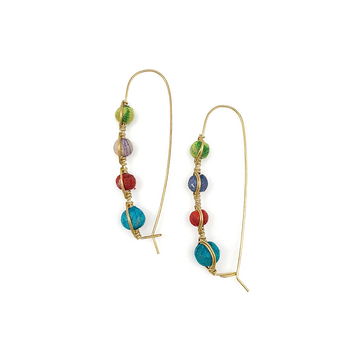 Aasha Kantha Wrapped Wire Beads Hinge Lock Drop Earrings