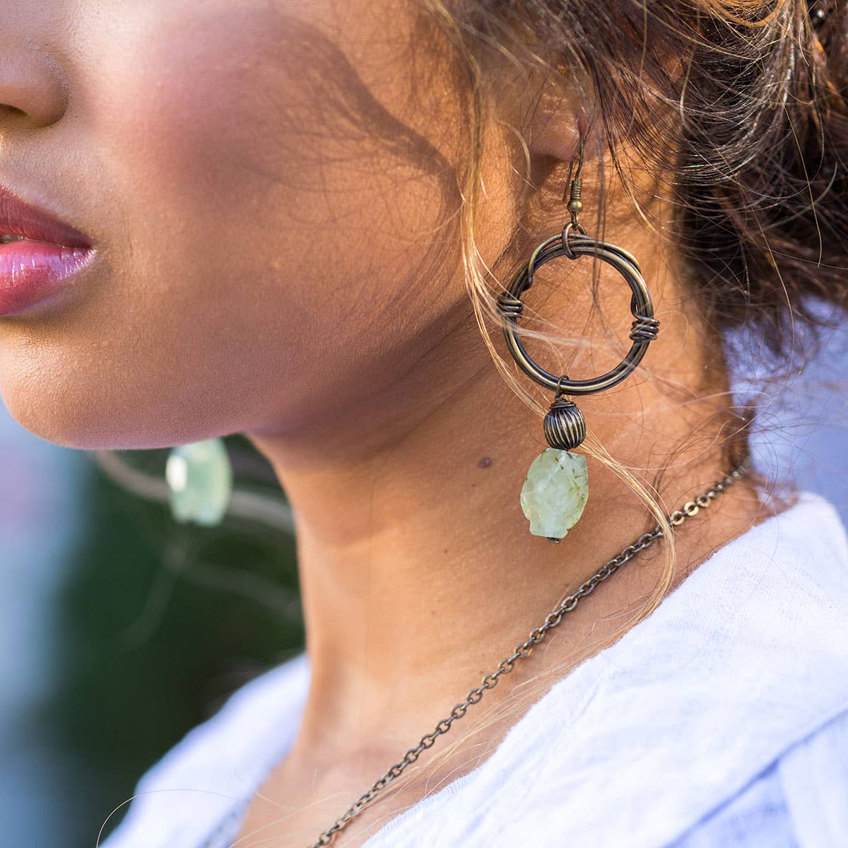 Banjara Antiqued Ring Earrings with Prehnite Stone