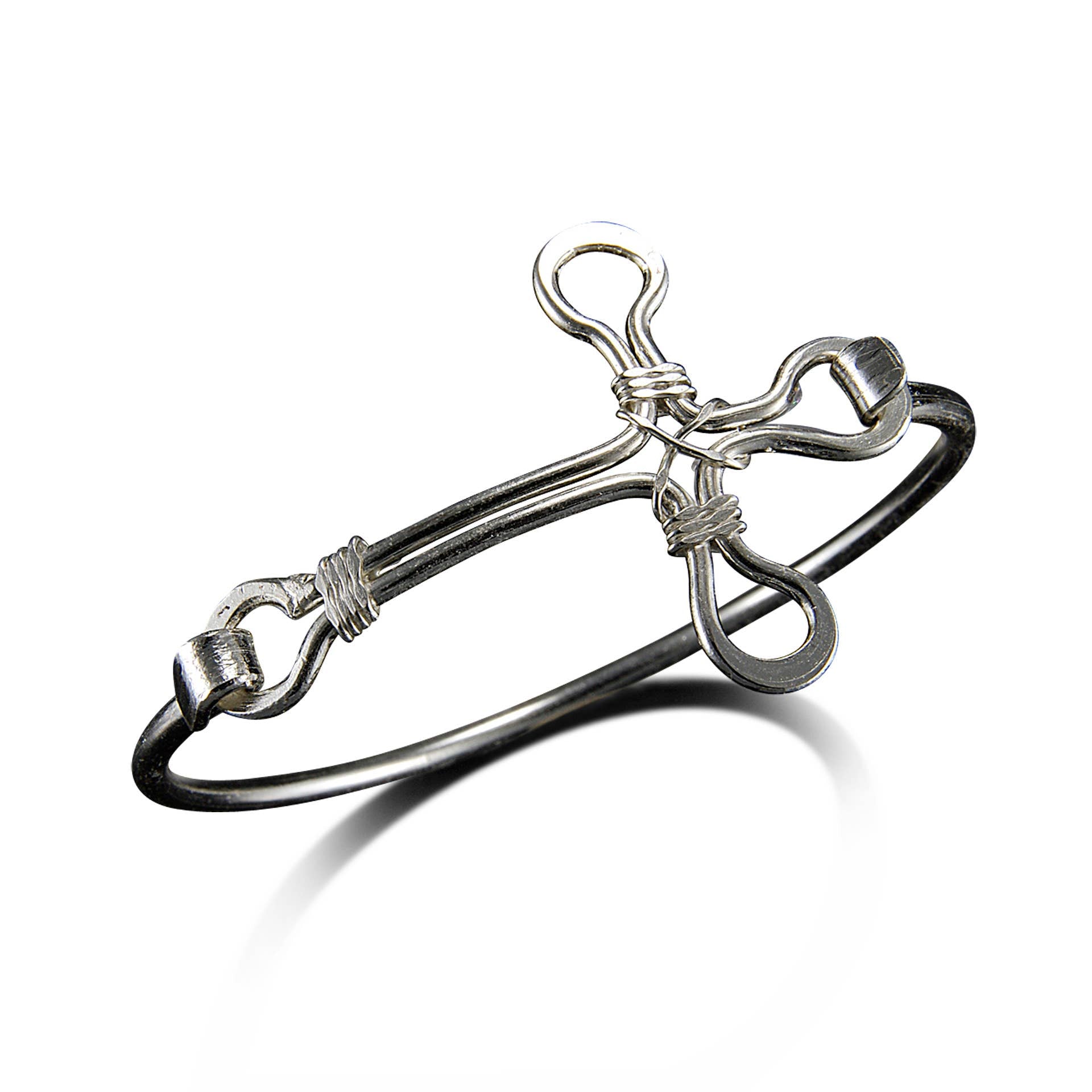 Silver Plated Bangle - Rounded Cross