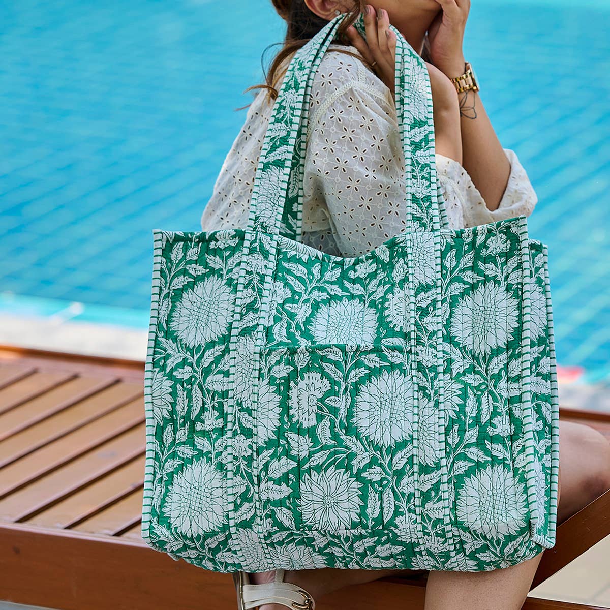 Hand Creafted Quilted Block-Printed Tote Bag