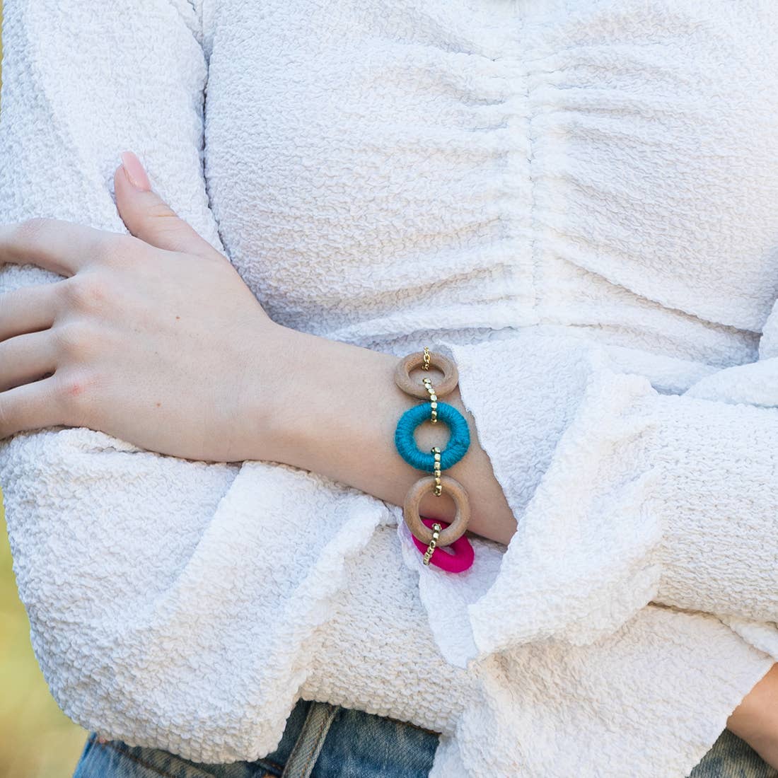 Sachi Bold Whimsy Collection Bracelet - Pink, Blue, Wood