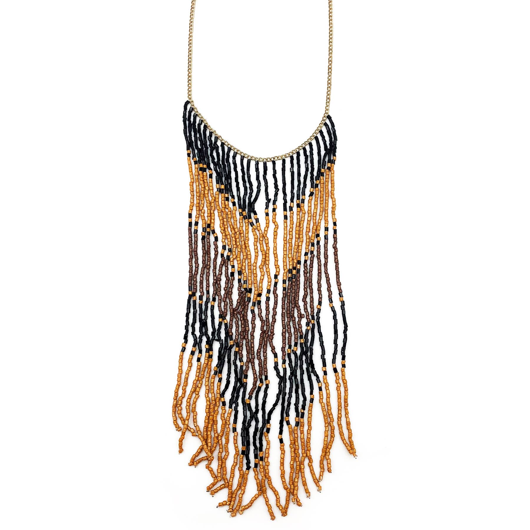 Sachi Beaded Safari Necklace - Striped Long Fringe Bib