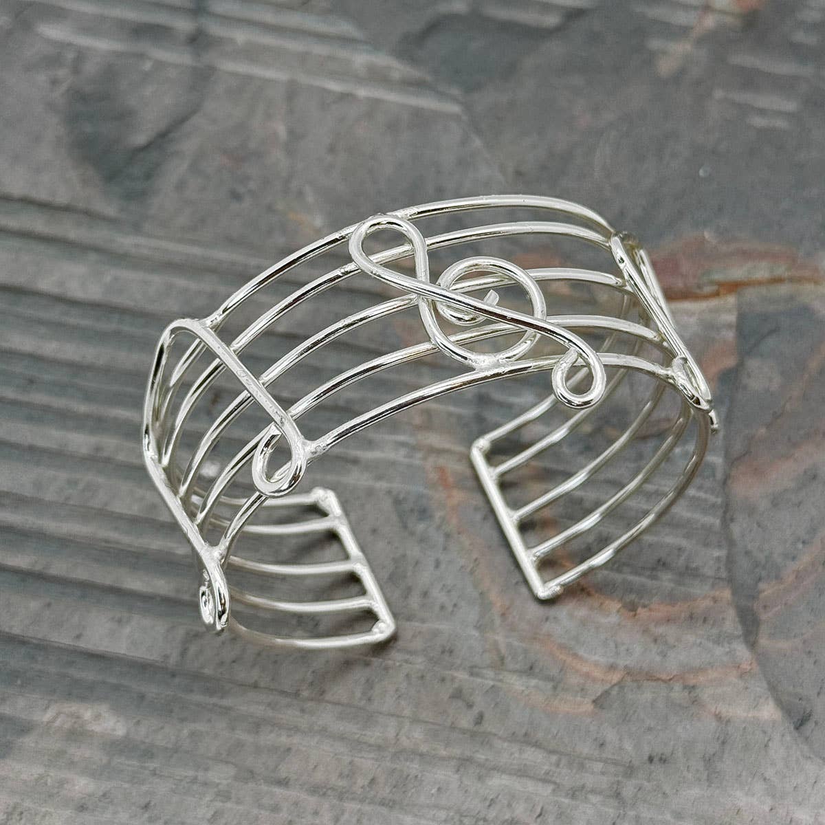 Handcrafted  Musical Notes Silver Cuff Bracelet