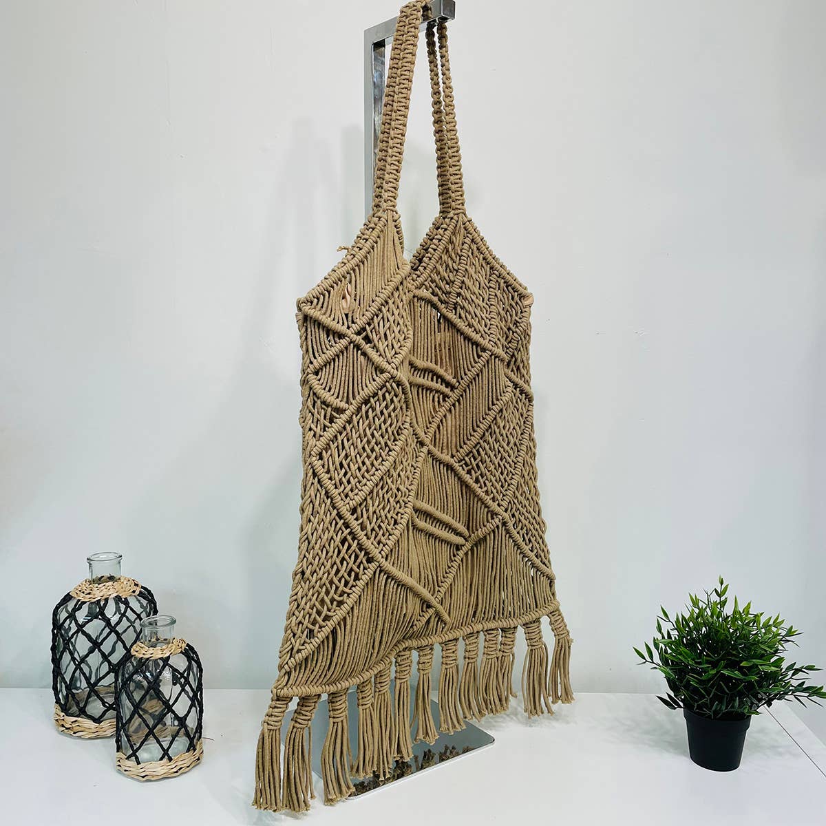 Adira Woven Cotton Macrame Large Fringe Bags