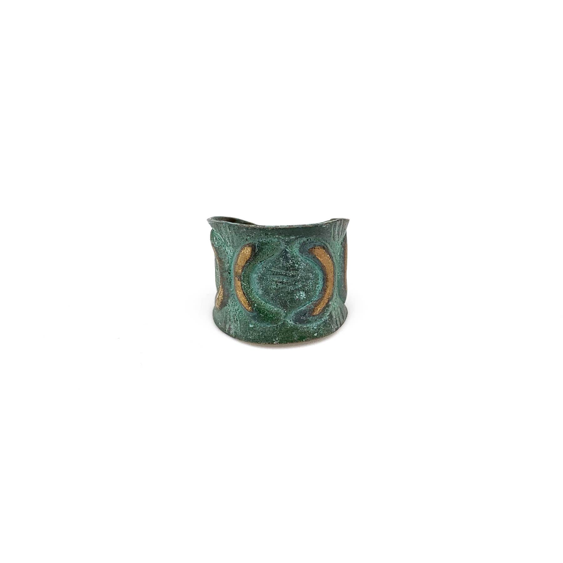Brass Patina Ring - Turquoise with Mirrored Crescents