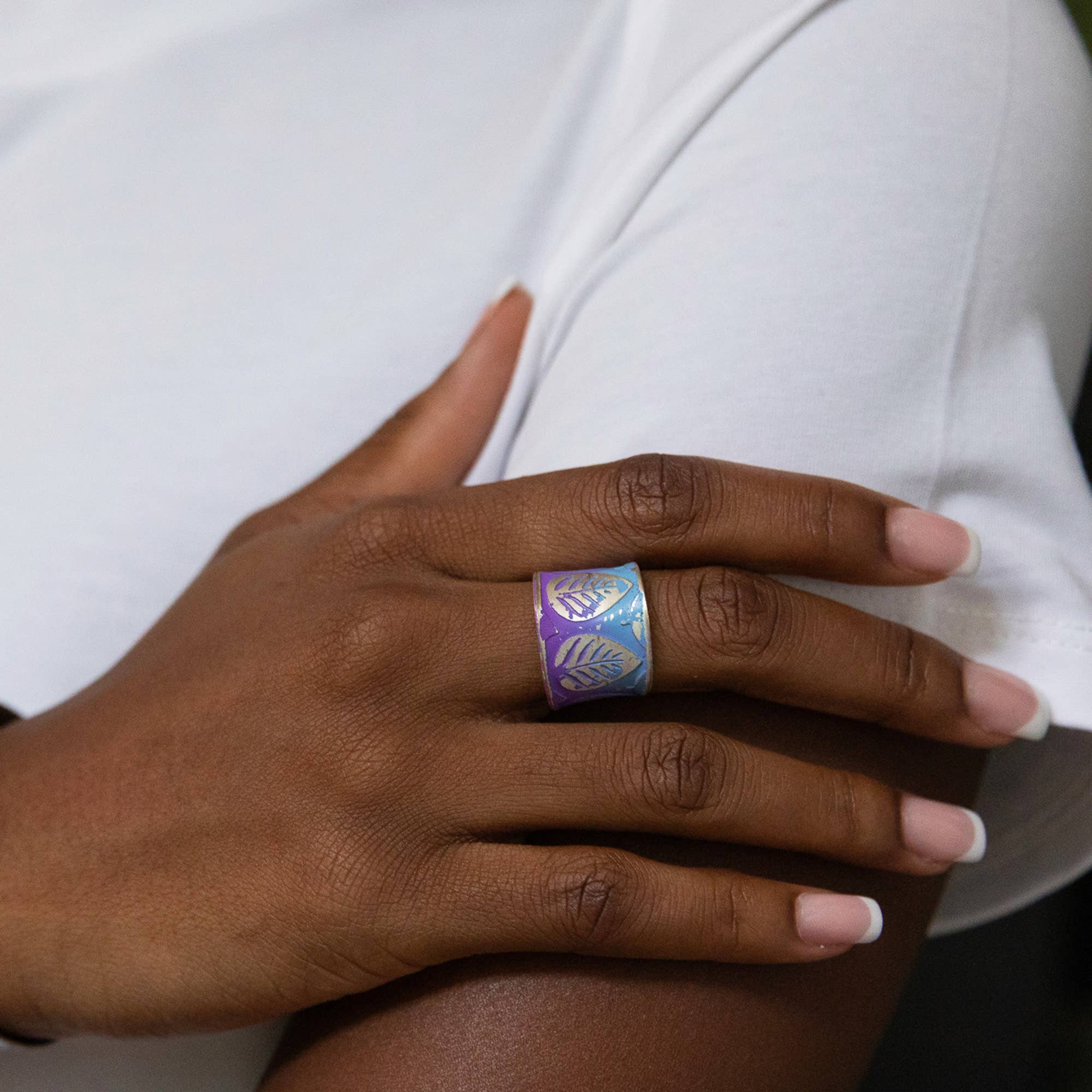 Handcrafted Purple & Blue Leaf Patina Ring