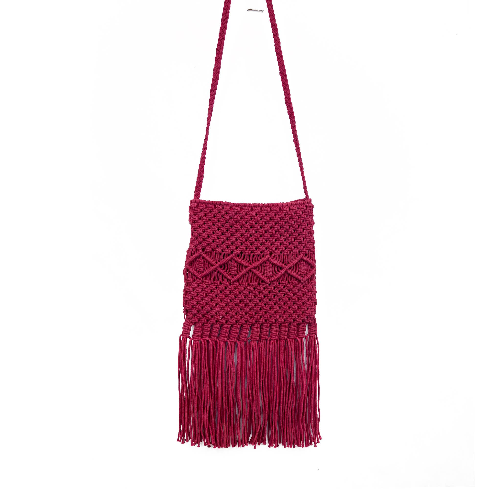 Josie Bag - Cotton macrame sling bag with fringes - Rust