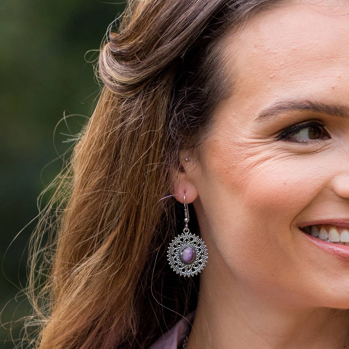 Tanvi Collection Earrings - Silver Circle with Chaorite