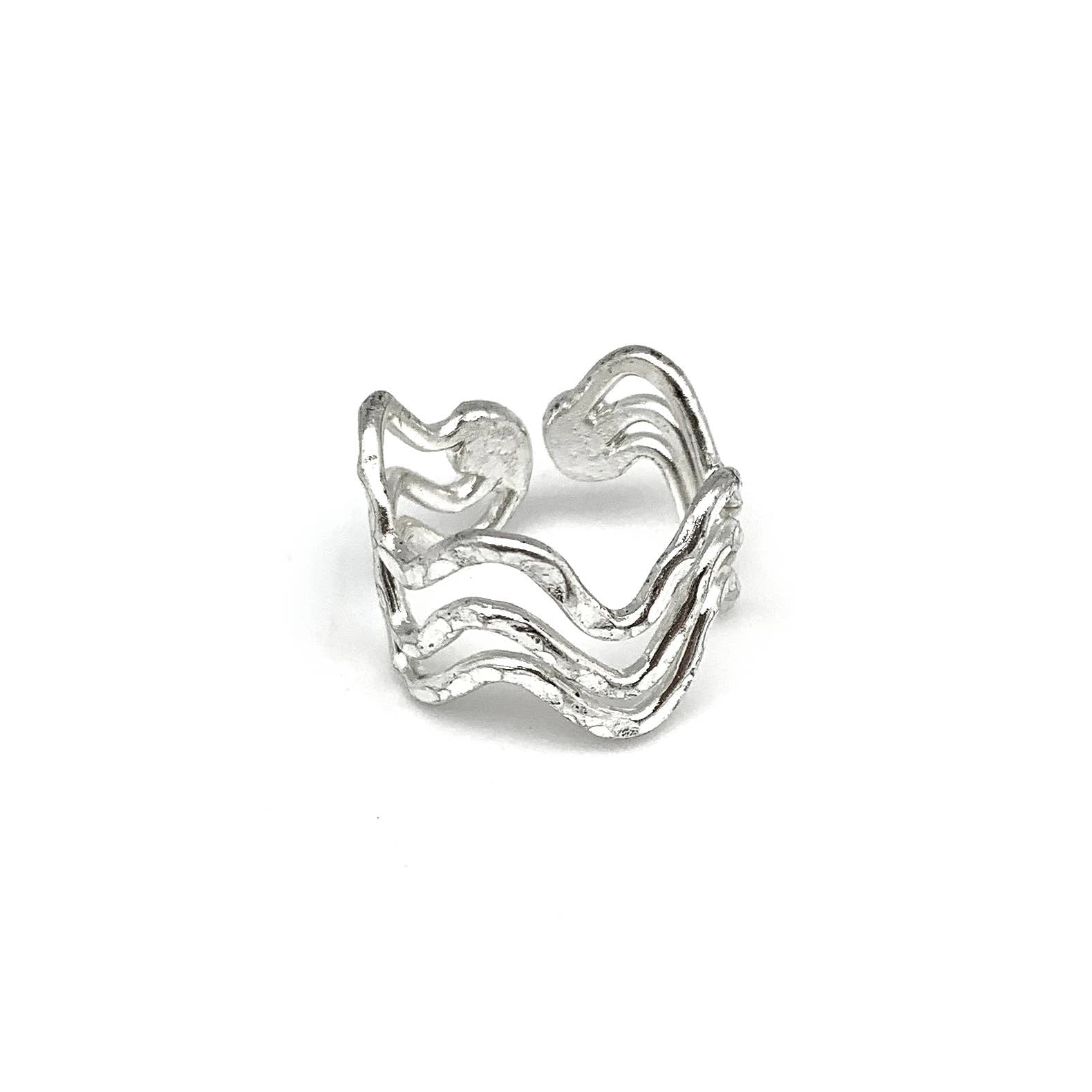 Silver Plated Adjustable Ring - Three Wavy Lines