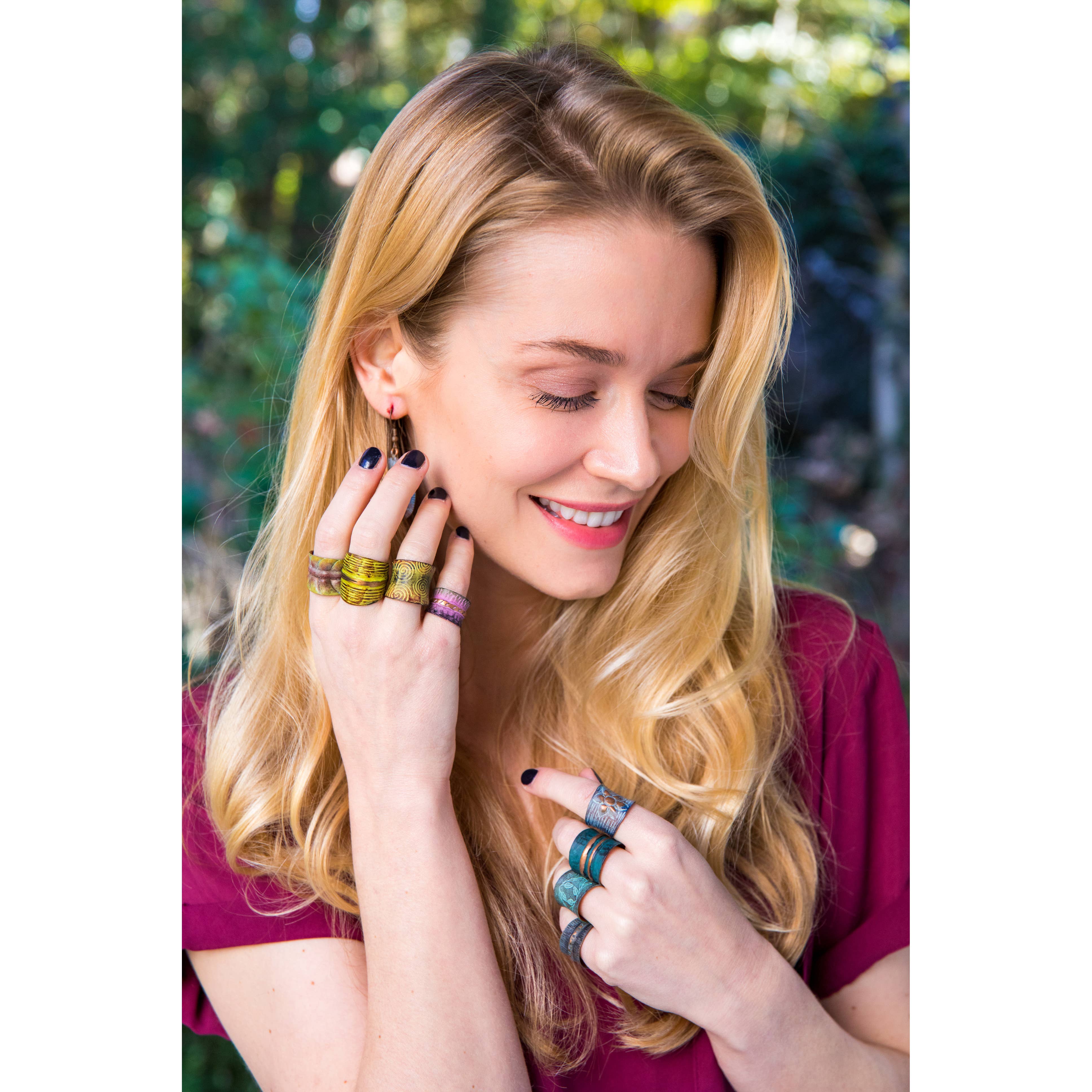 Leaves Mirrored Print Copper Patina Ring