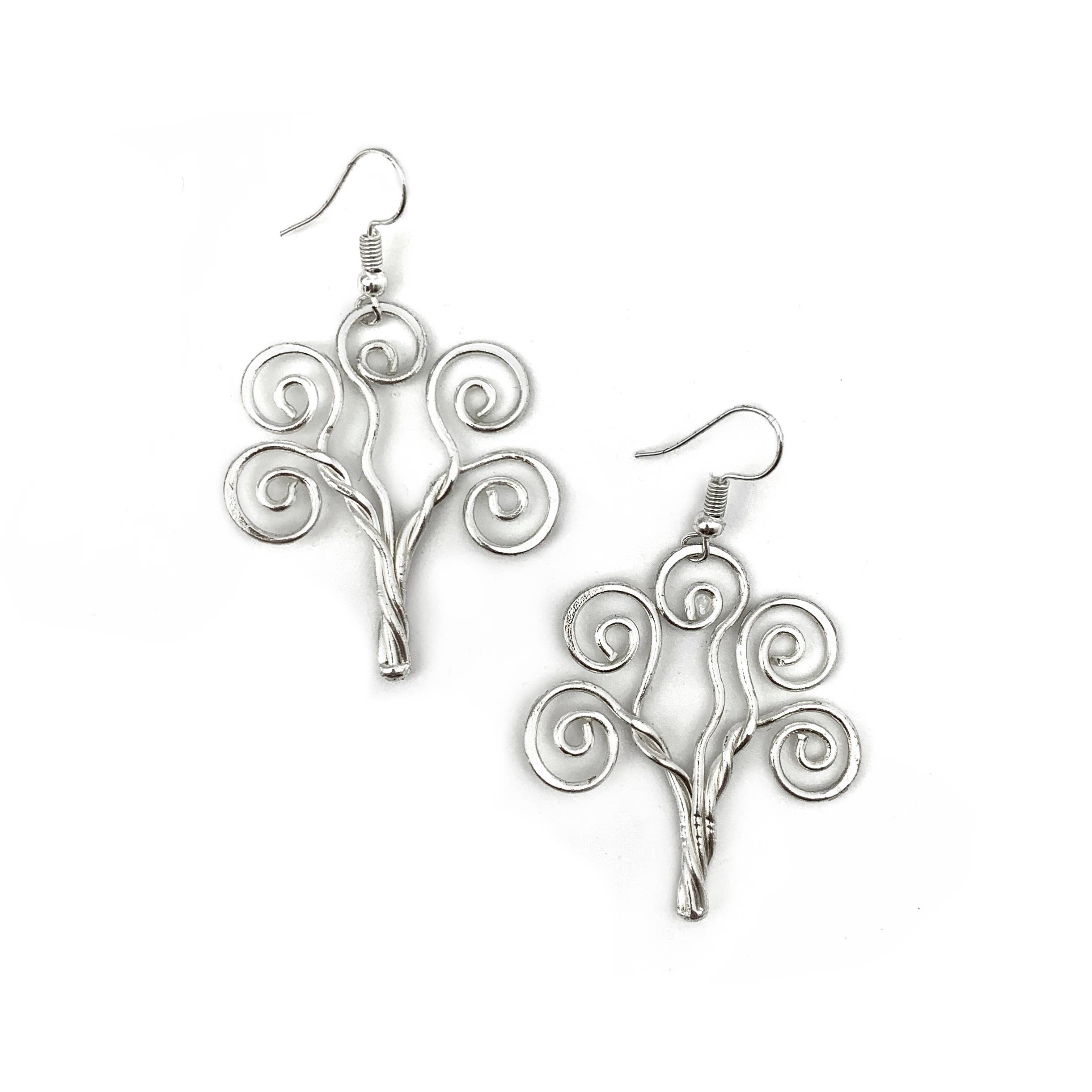 Silver Plated Earrings - Curly Tree