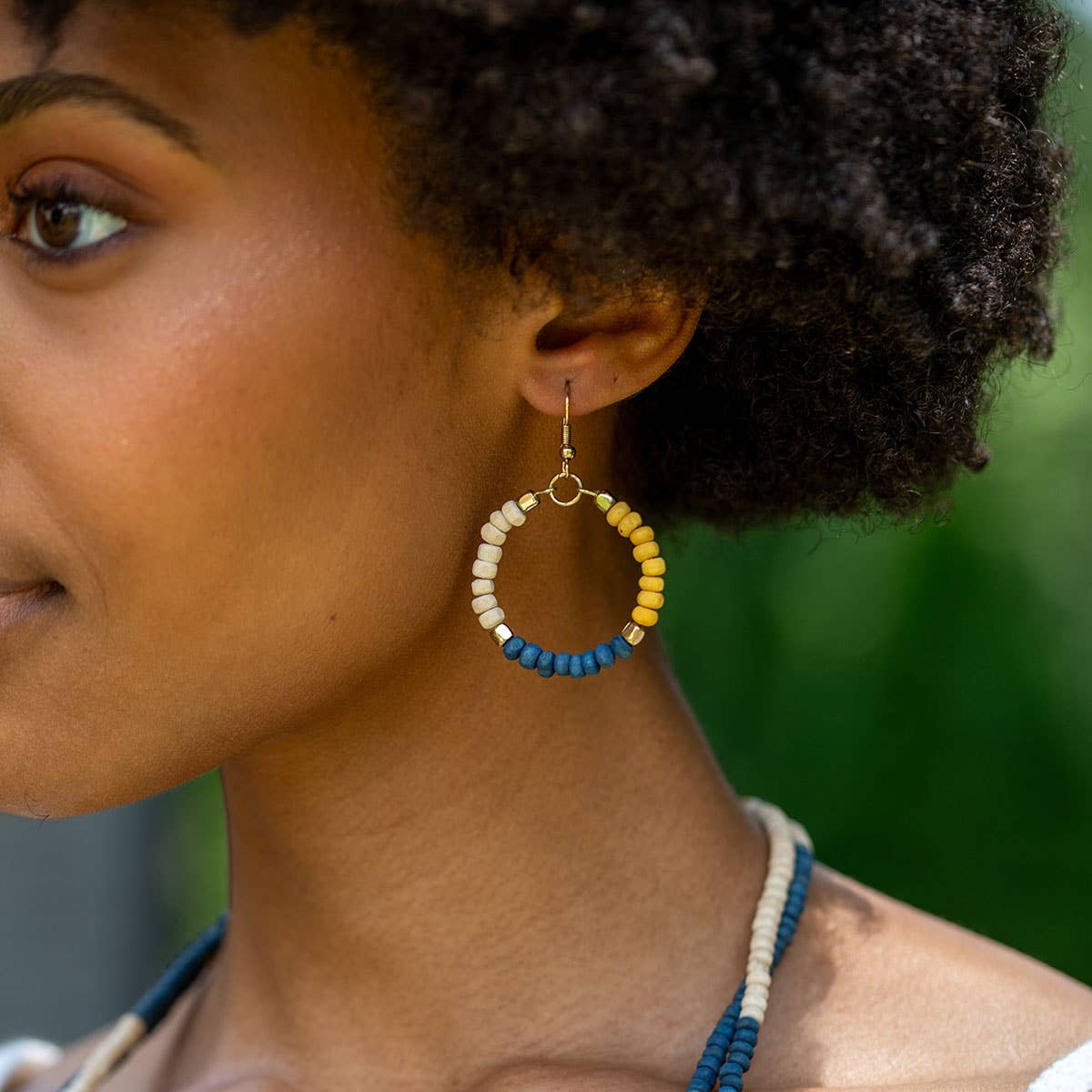 Prismatic Hues Hoop Earrings - Blue, Yellow, White