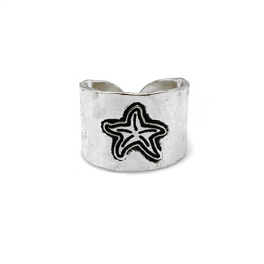 Silver Plated Adjustable Cuff Ring - Starfish