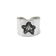 Silver Plated Adjustable Cuff Ring - Starfish