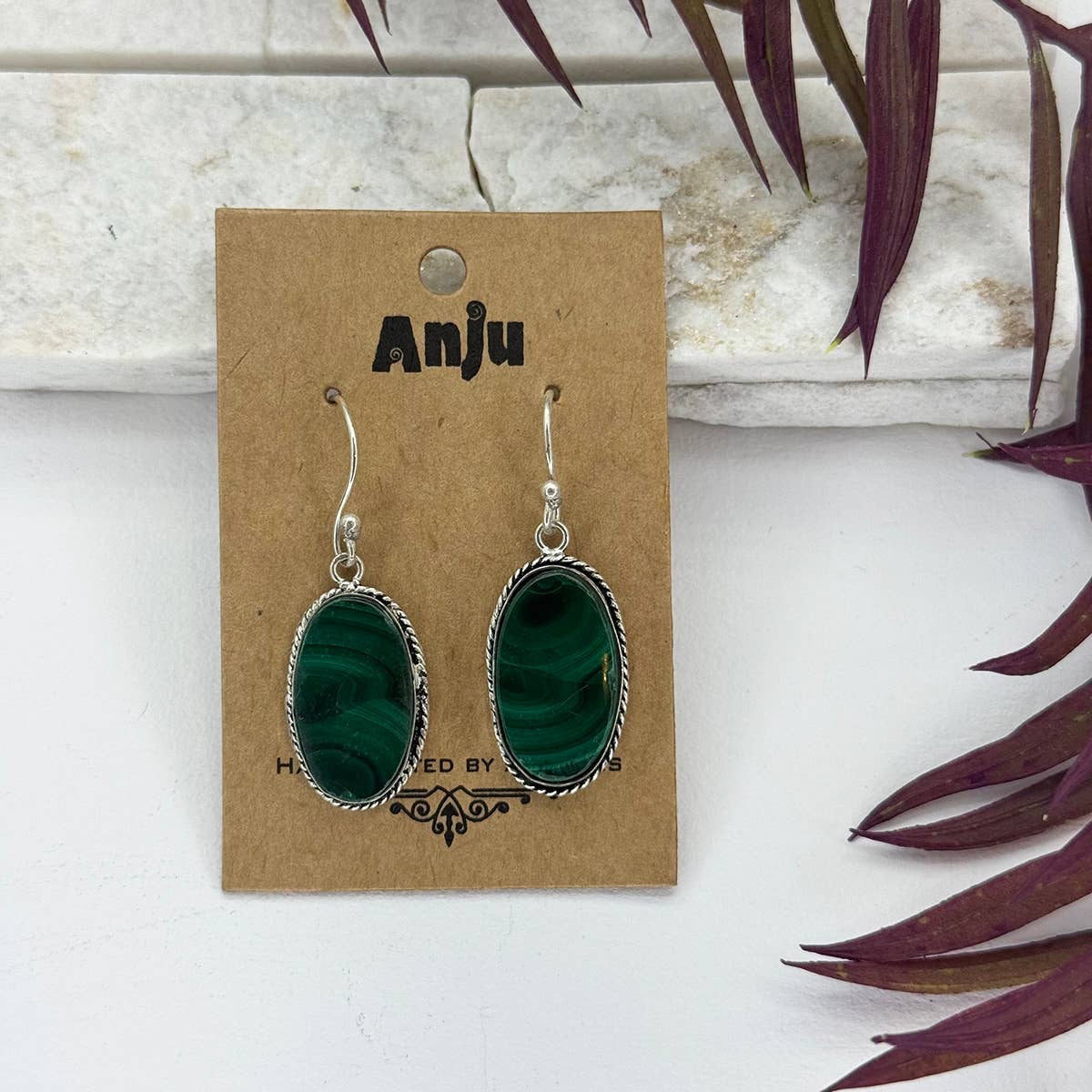 Handcrafted Semiprecious Stone Earrings - Malachite