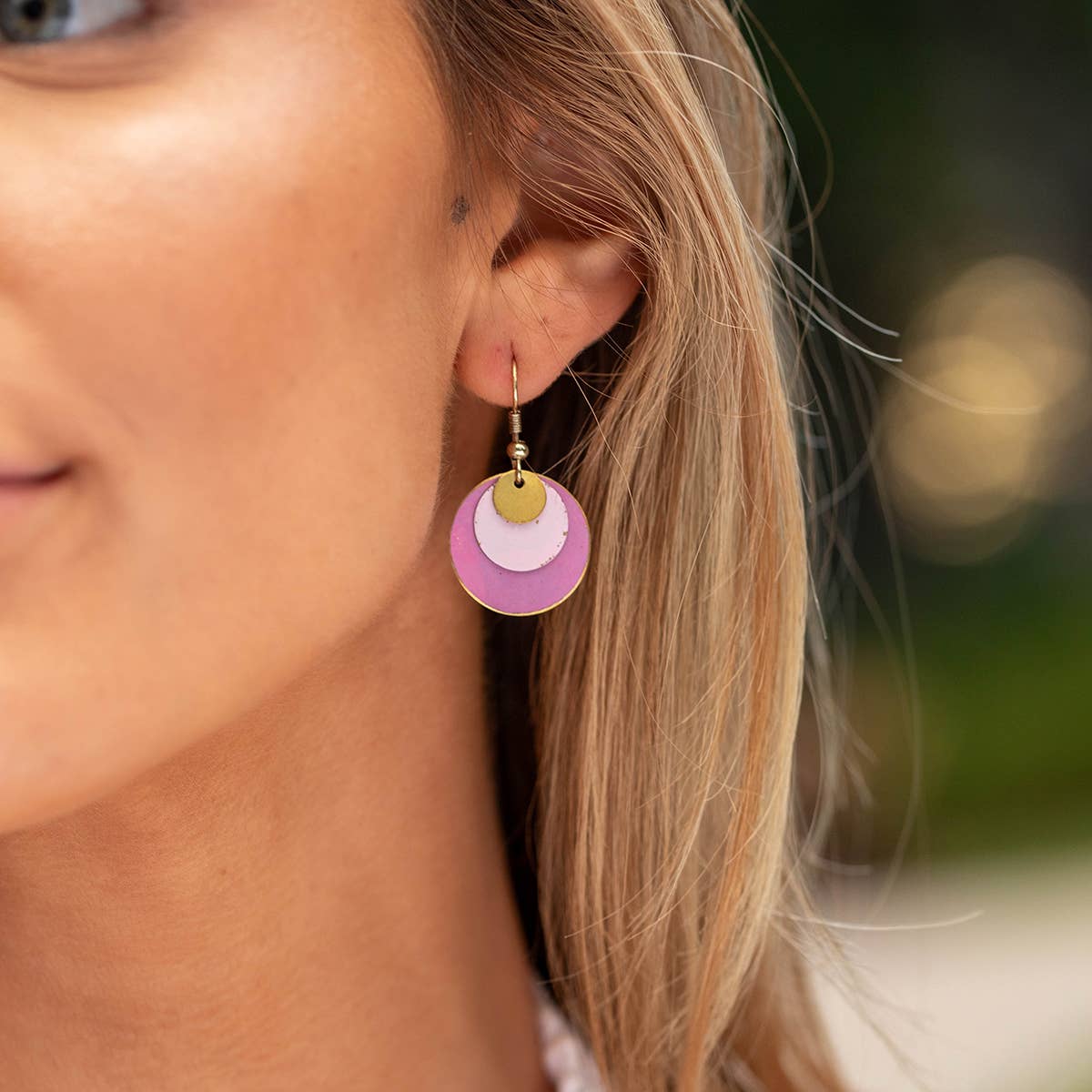 Brass Patina Earrings - Bubblegum Pink Layers