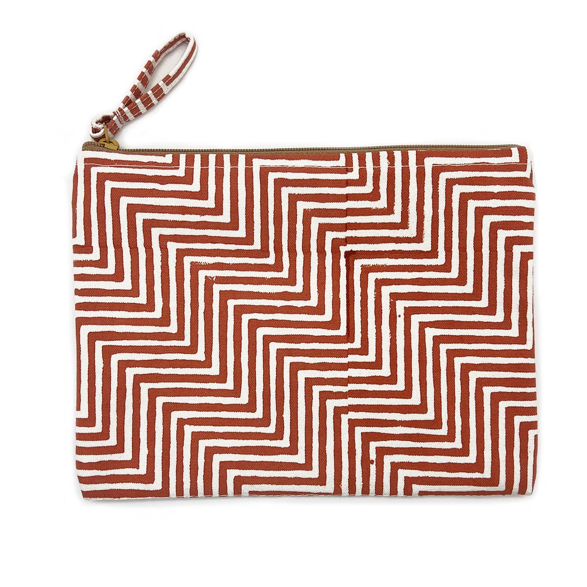 Block-Printed Canvas Zipper Pouch Zigzag Charm