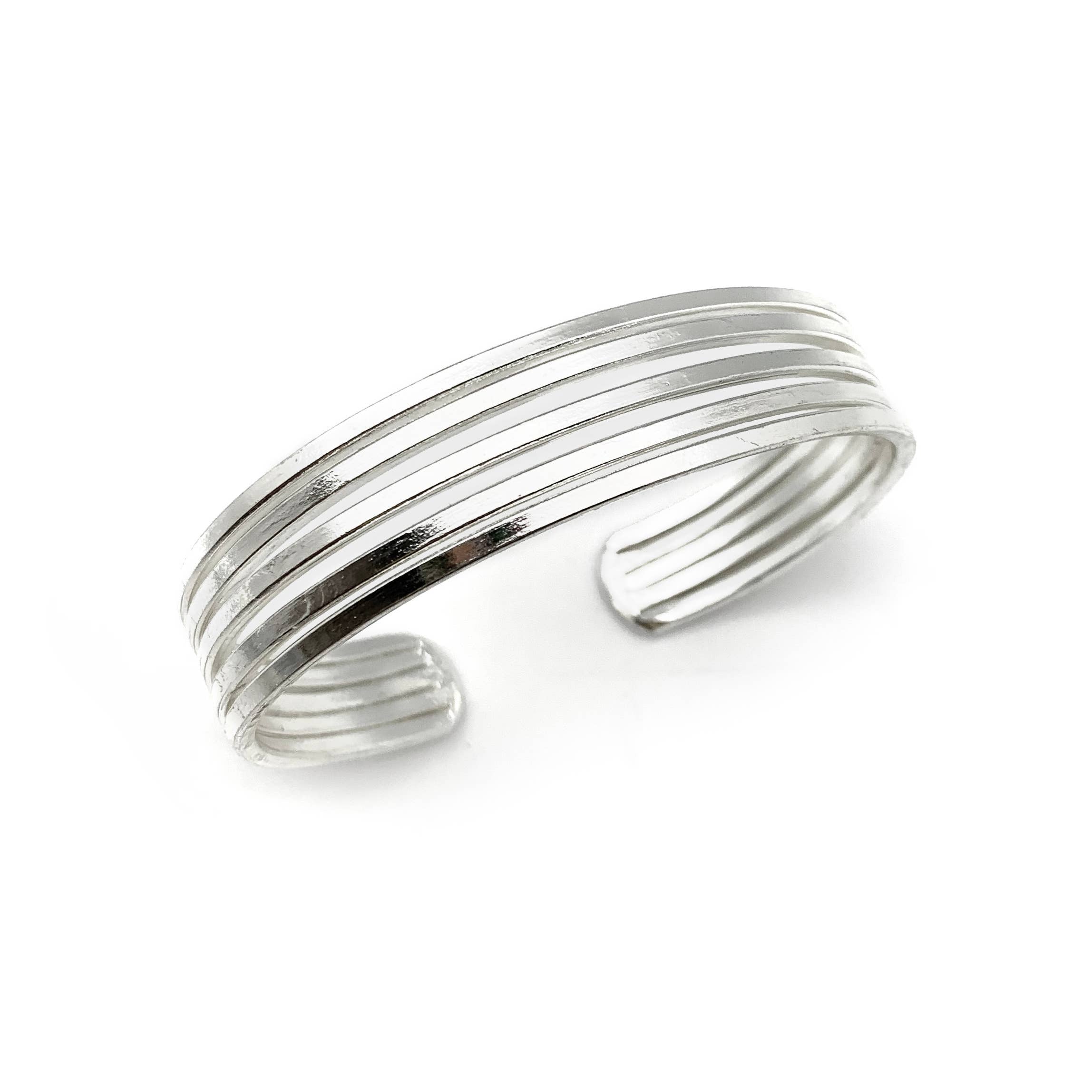 Silver Plated Adjustable Cuff Bracelet - Five Thin Bands