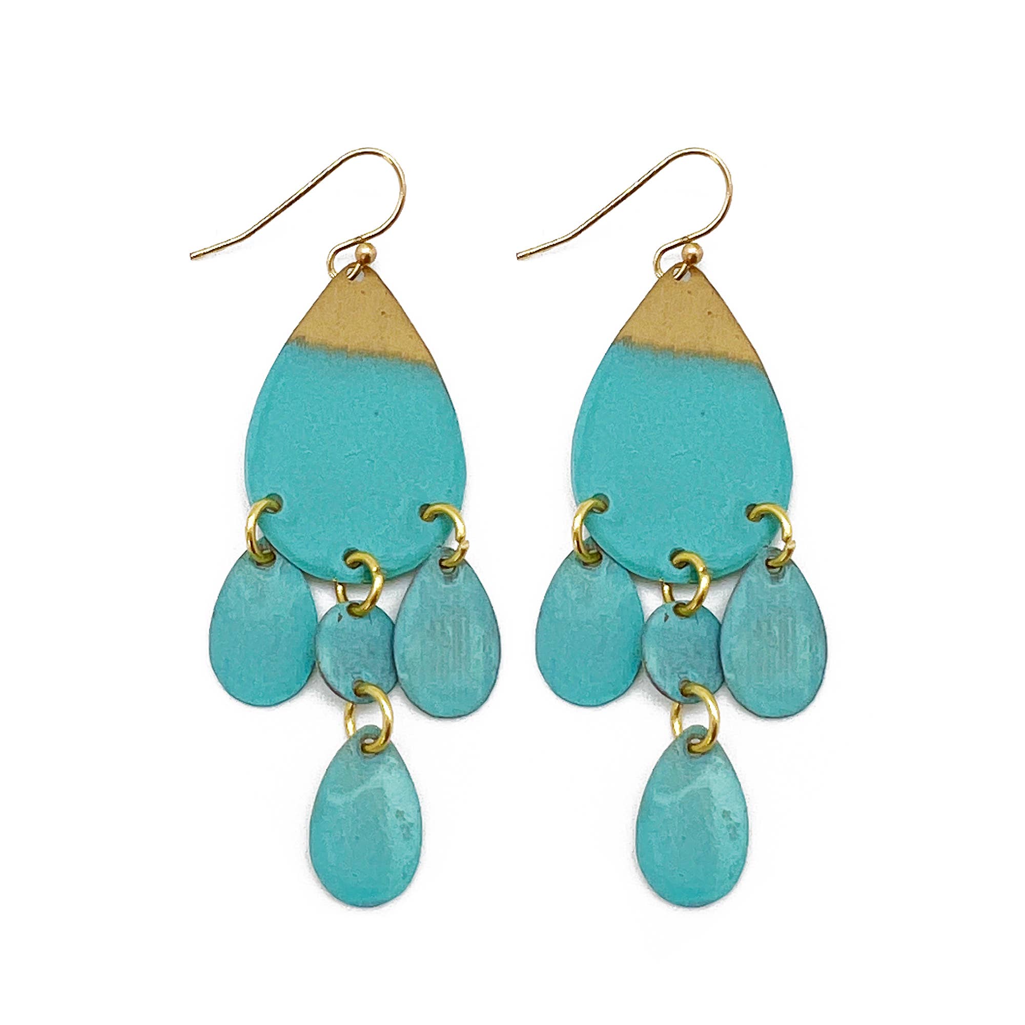 Brass Patina Earrings - Blue Dangles