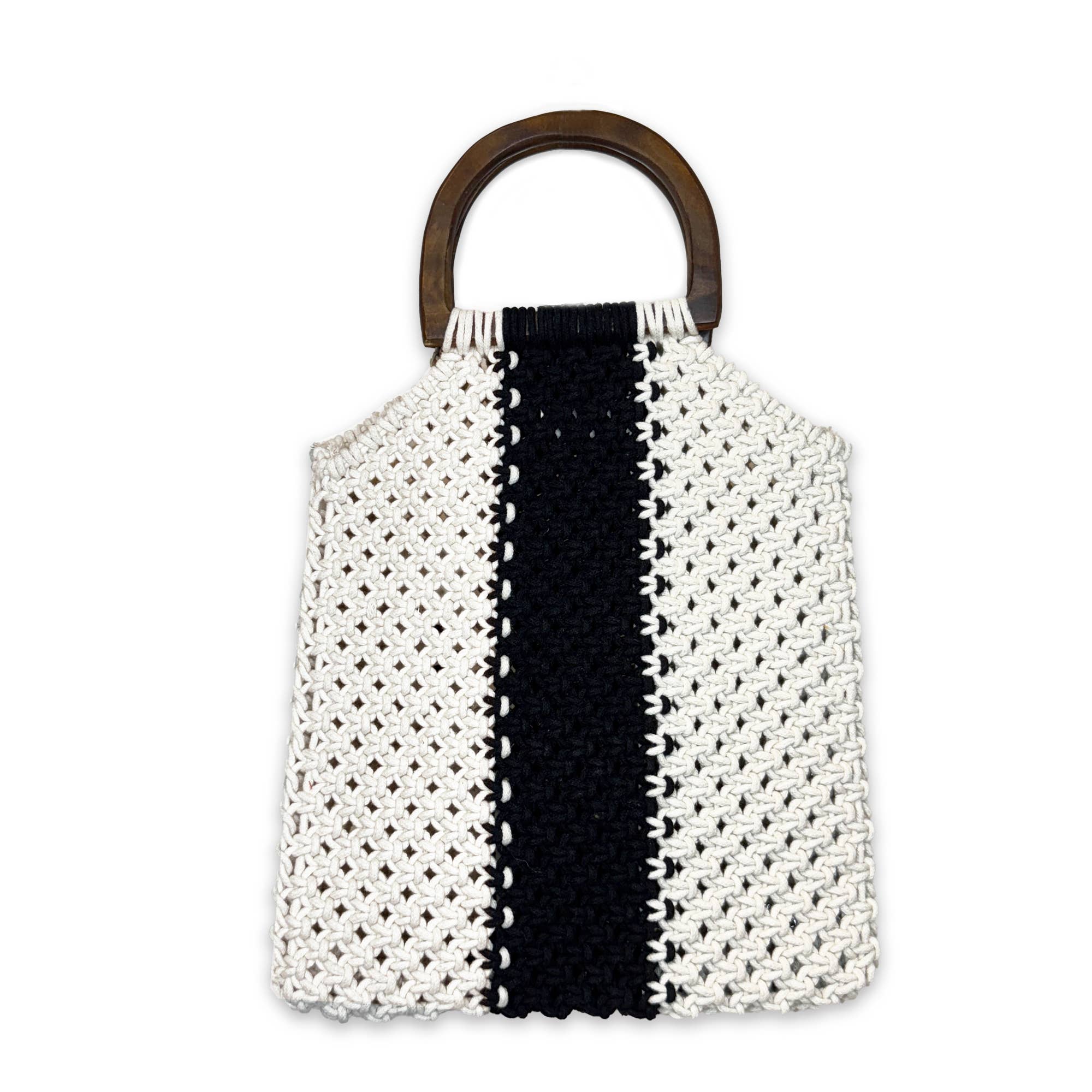 Bali Bag - Cotton Macrame Bag with White and Black Stripes