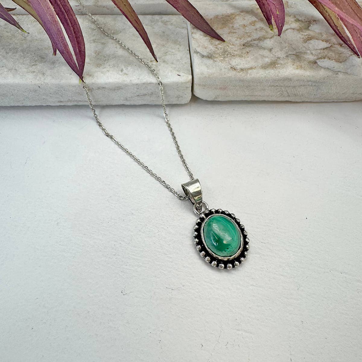Handcrafted Semiprecious Small Stone Necklace - Malachite