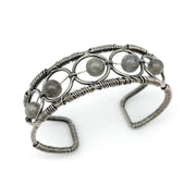 Wire-Wrapped Stone Cuff - Antique Silver with Labradorite