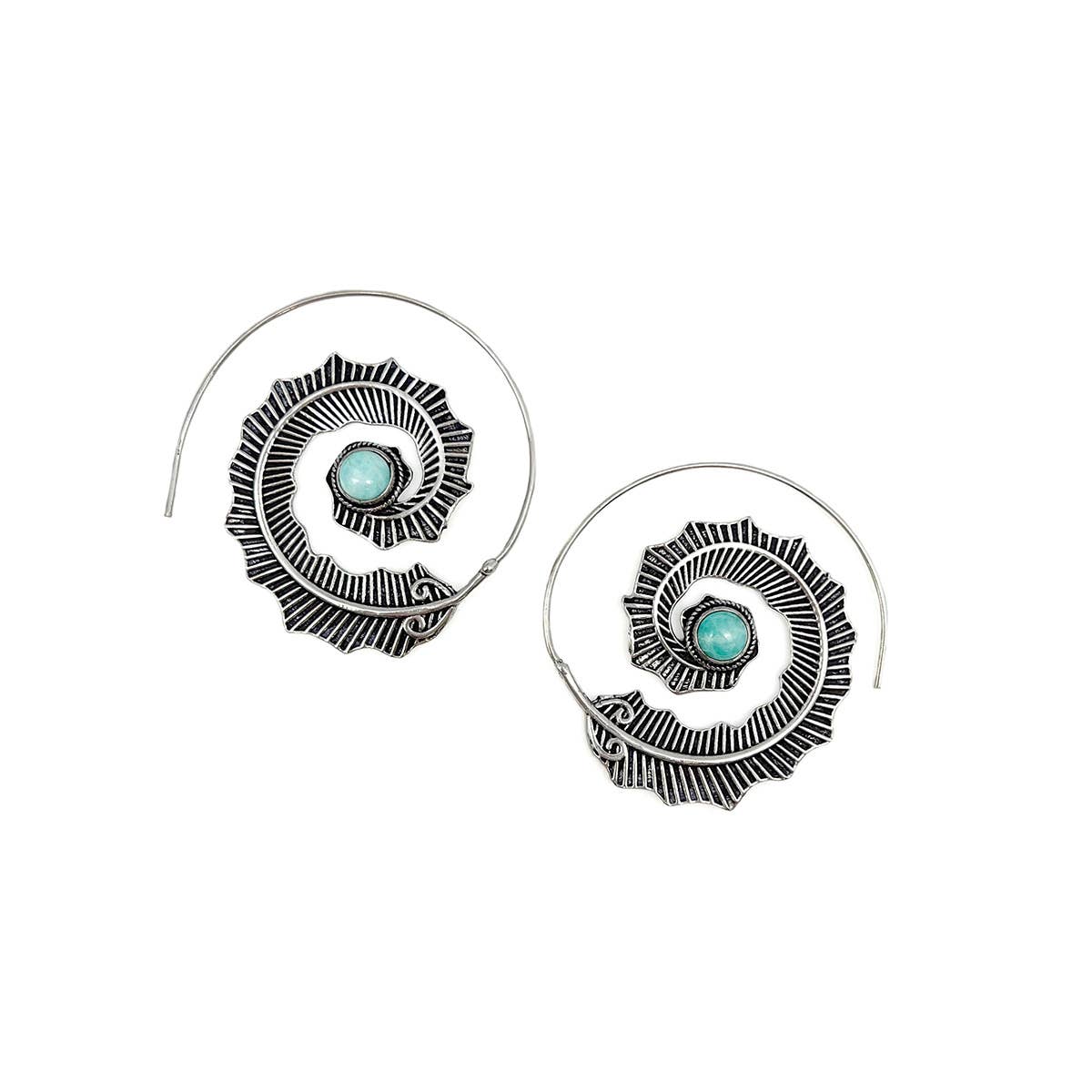 Tanvi Collection Earrings - Amazonite Silver Leaf Open Hoop