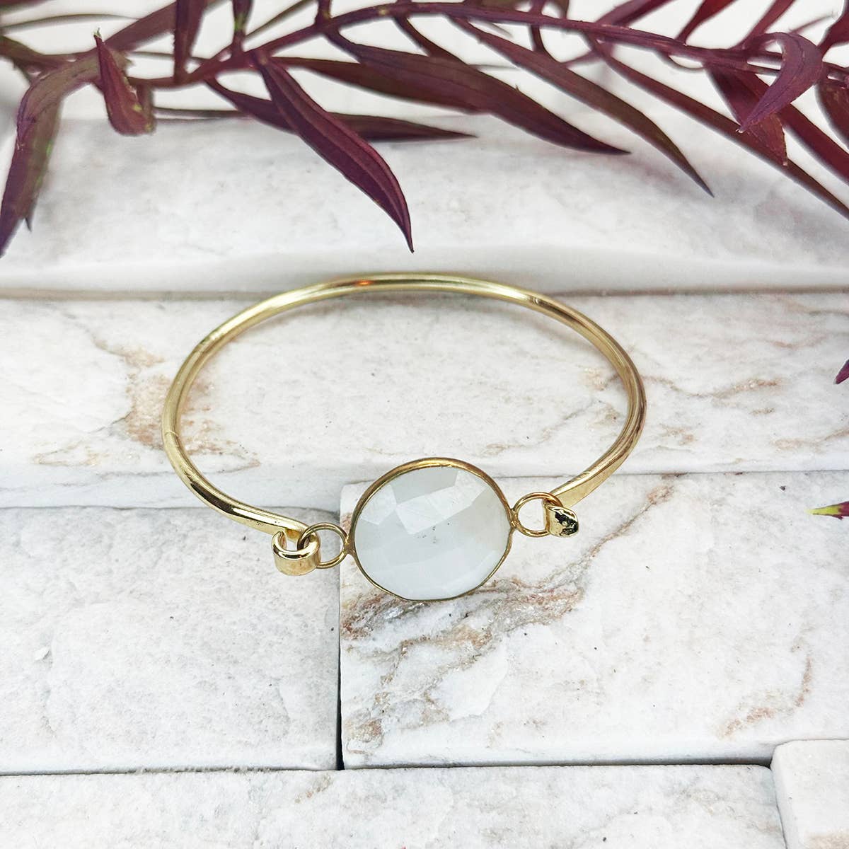 Gold Plated Bracelet with Semi-Precious Stone - Moonstone