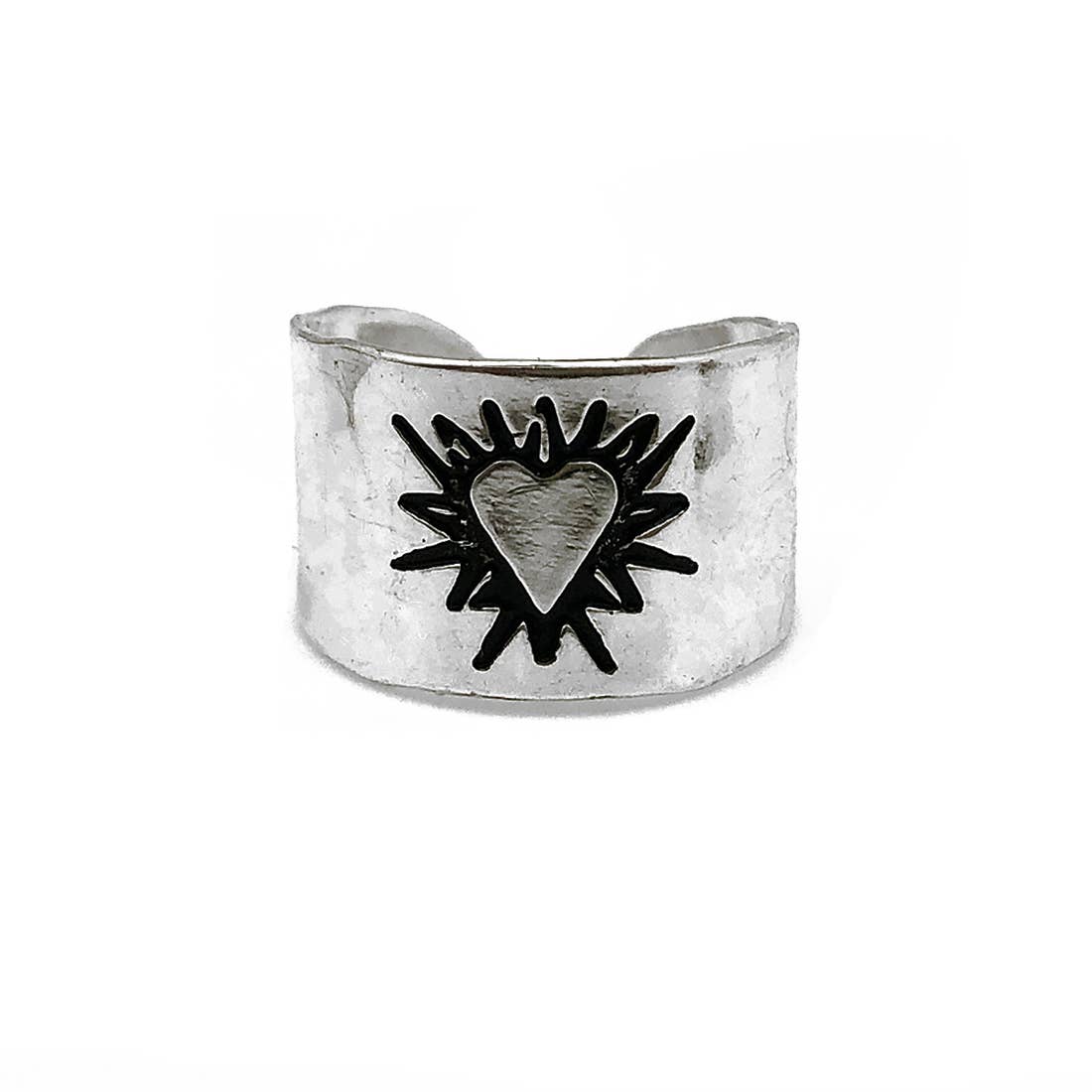 Silver Plated Adjustable Cuff Ring - Heart