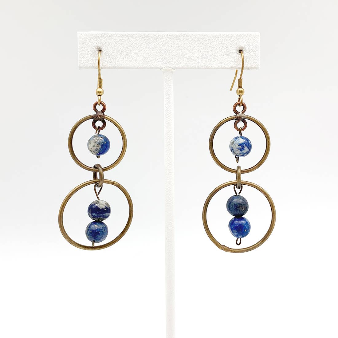 Wire-Wrapped Stone Earrings - Antique Brass, Lapis Lazuli