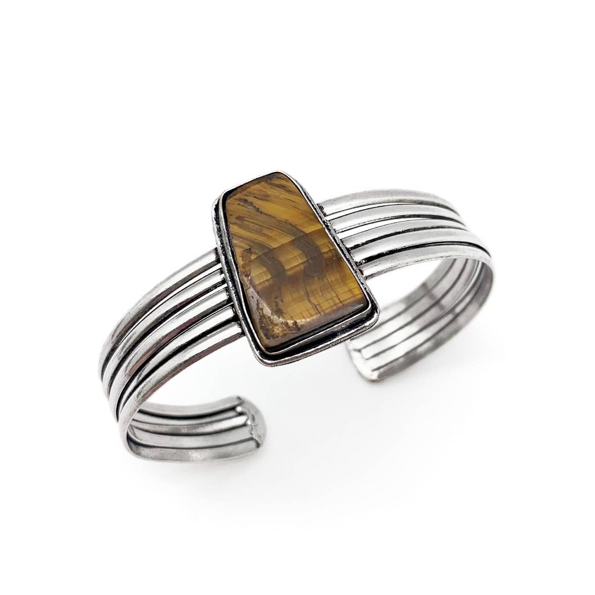 Handcrafted Kashi Semiprecious Stone Cuff - Tigereye