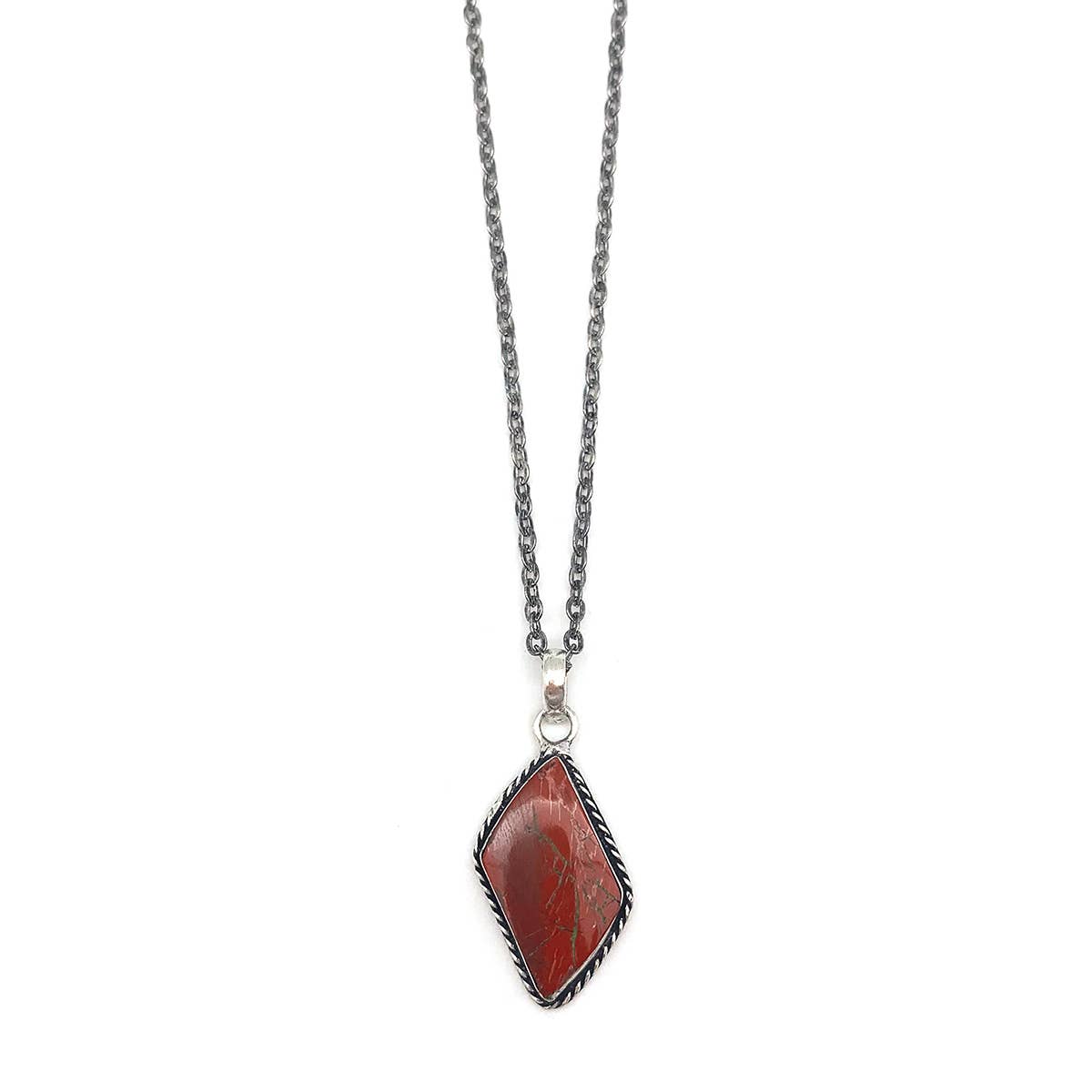 Handcrafted Semiprecious Large Stone Necklace - Red Jasper