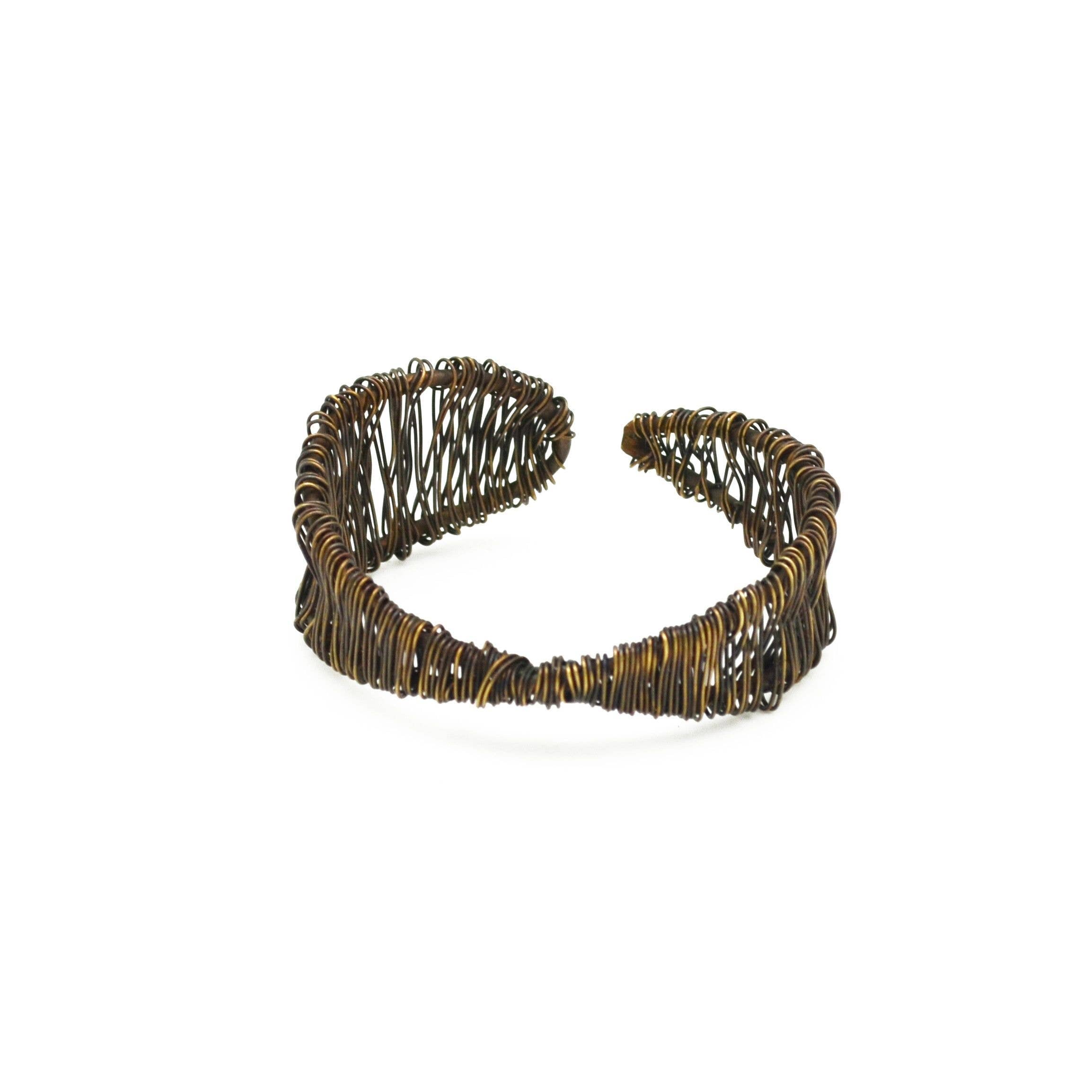 Basketweave Antique Brass Twisted Center Woven Cuff