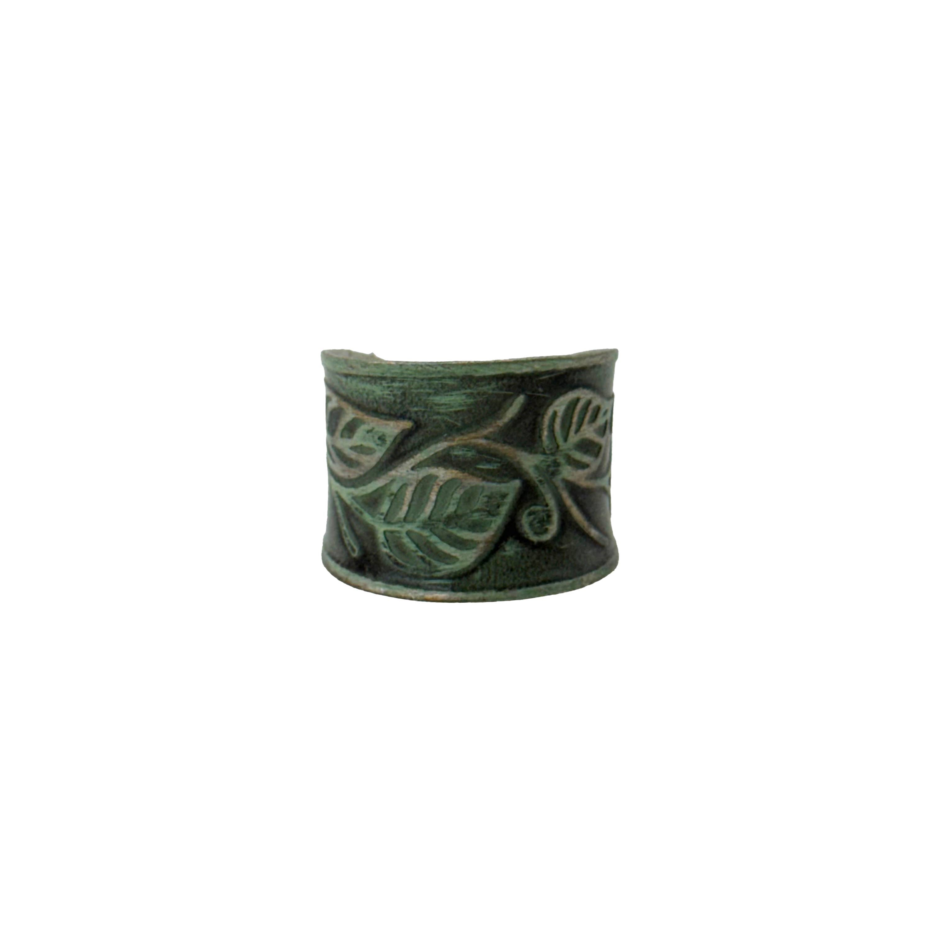 Handcrafted Silver Patina Green Leaf Vine Ring
