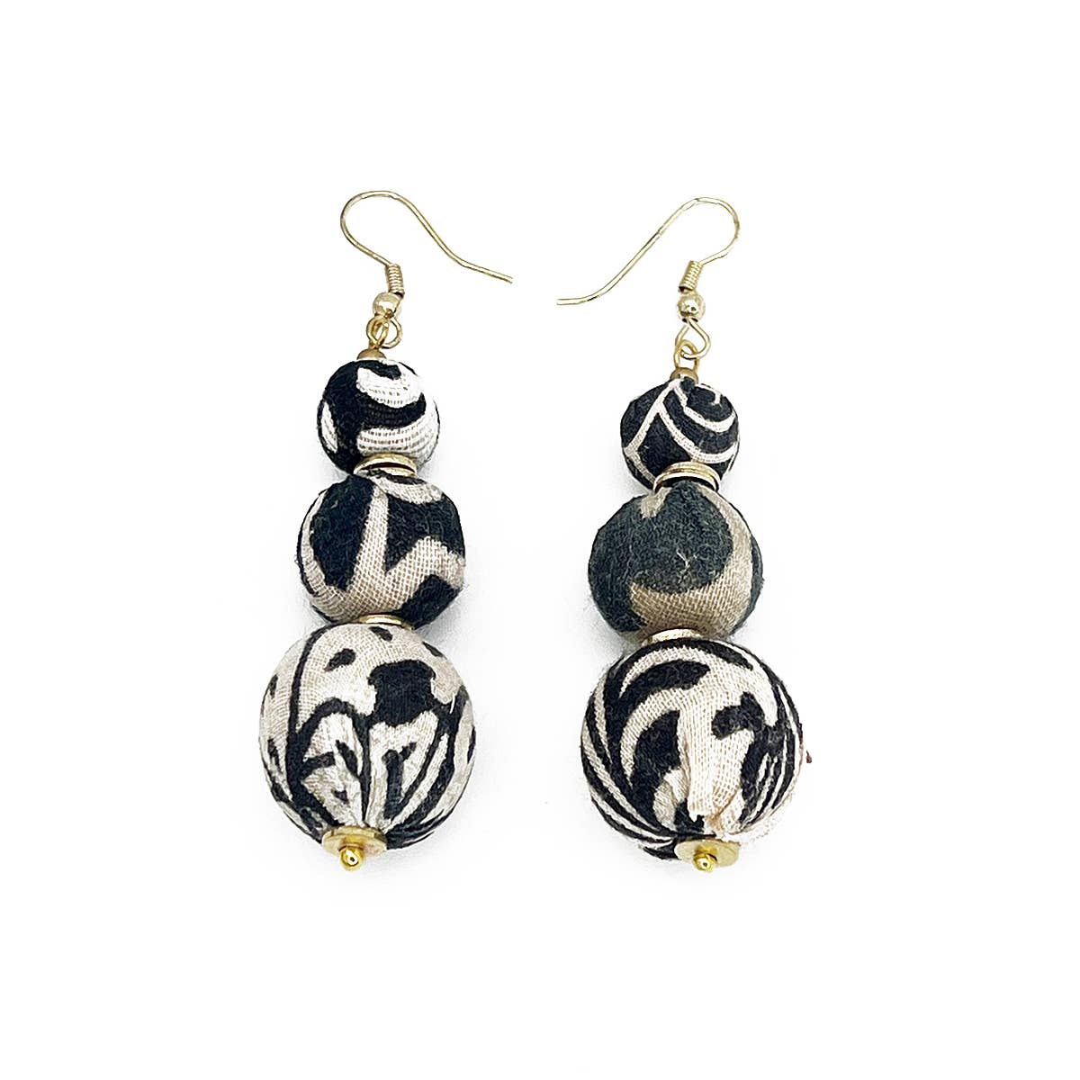 Asha Trio Monochrome Big Beaded Kantha Handcrafted Earrings