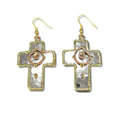 Mixed Metal Earrings - Cross with spiral