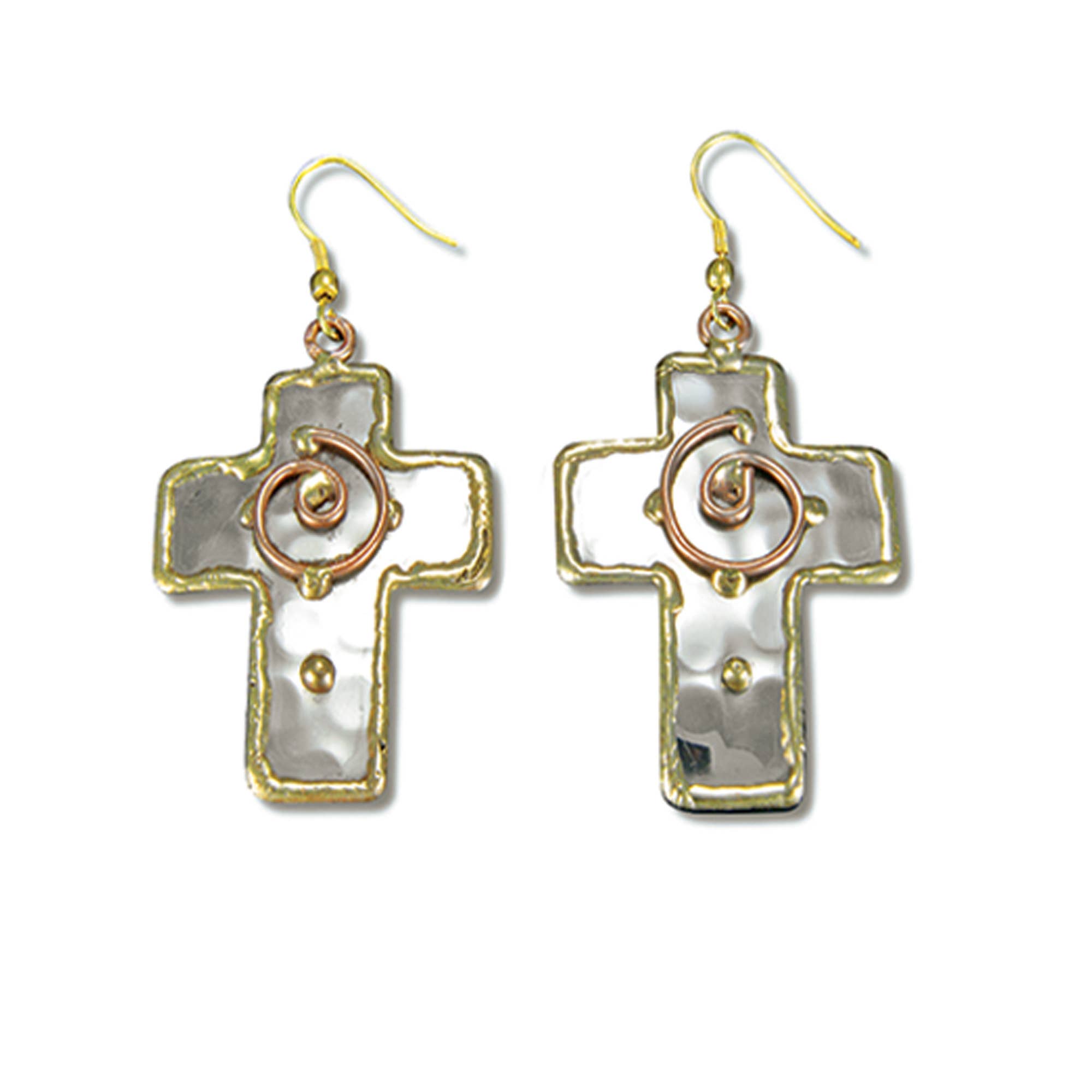 Mixed Metal Earrings - Cross with spiral