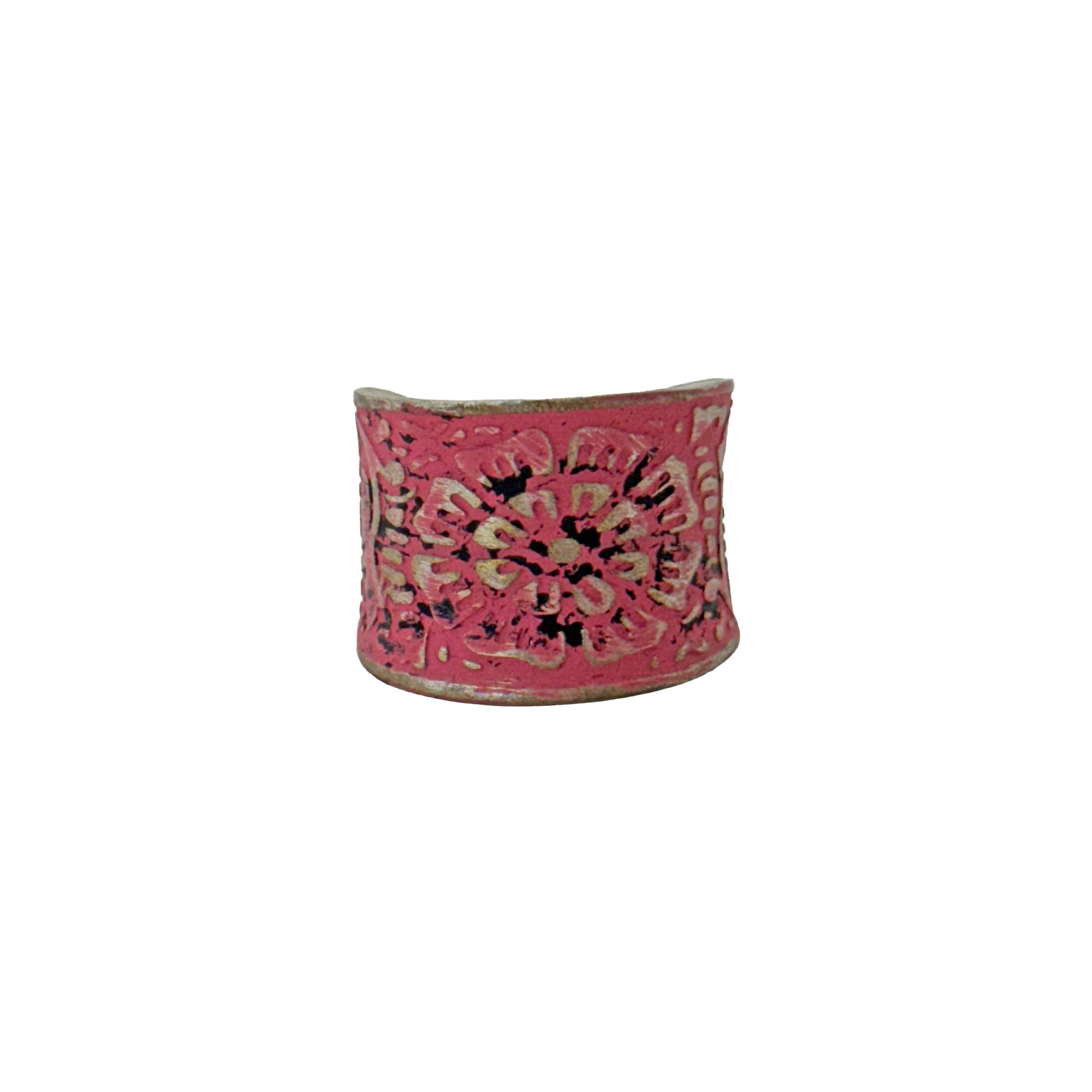 Handcrafted Silver Patina Red Greek Key Ring