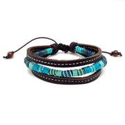 Aadi Brown Leather and Aqua Twine Pull Tie Men's Bracelet