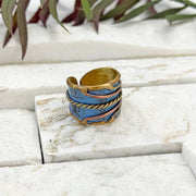 Handcrafted Cadet Blue & Rope Brass Patina Ring