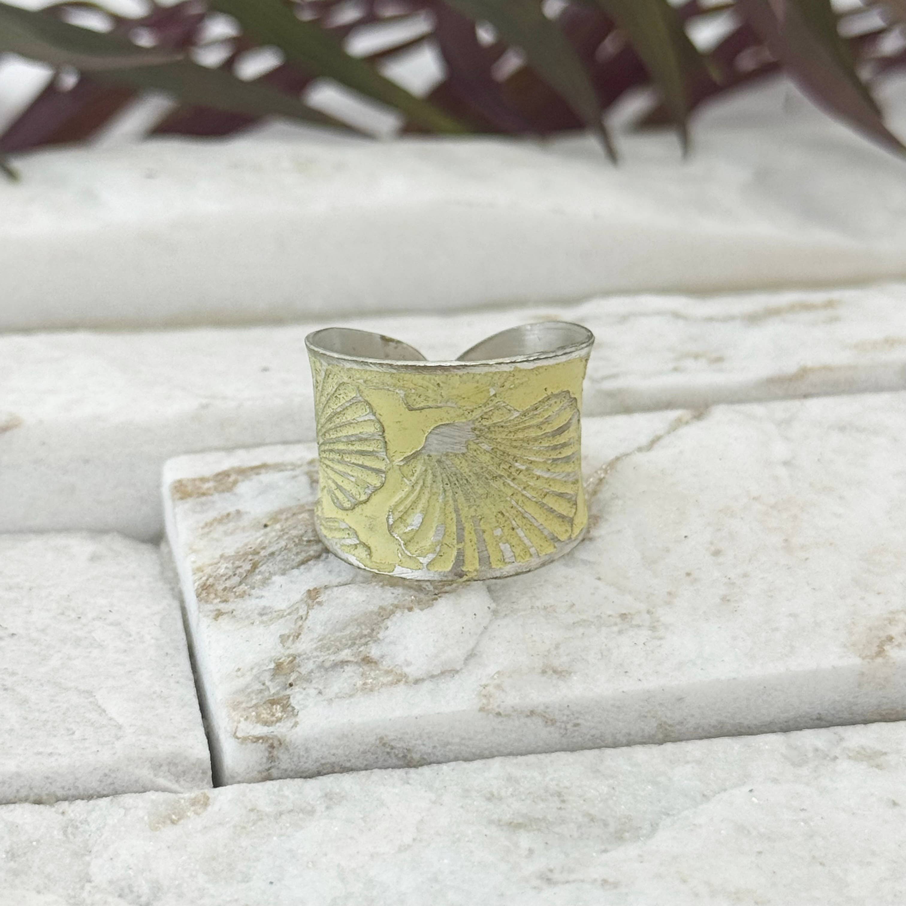 Handcrafted Pale Yellow Scallop Patina Ring