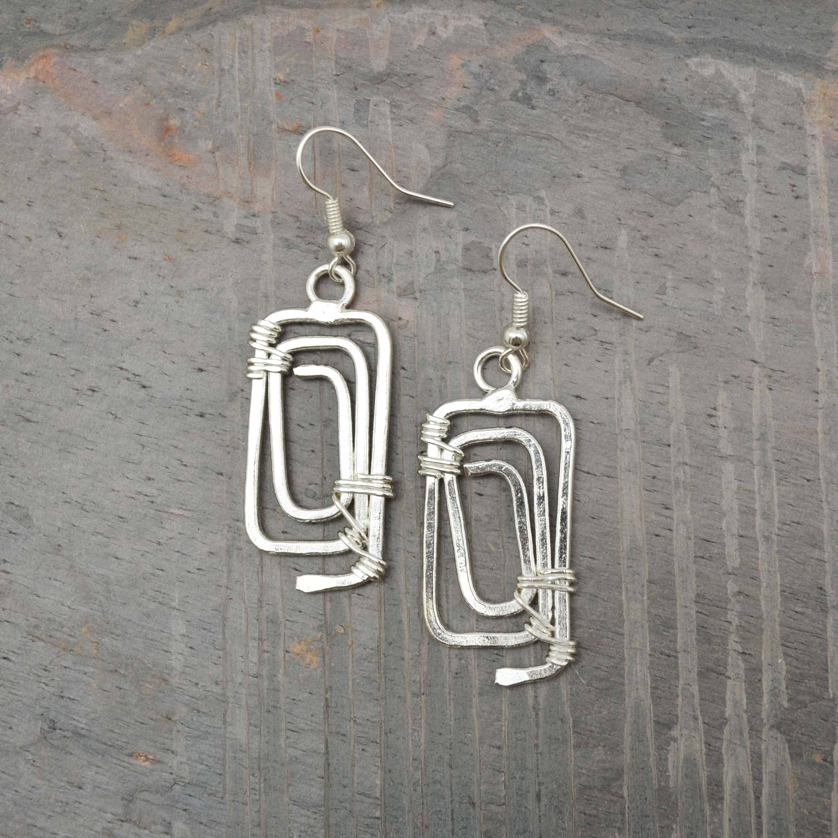 Silver Plated Earrings - Angled Rectangle