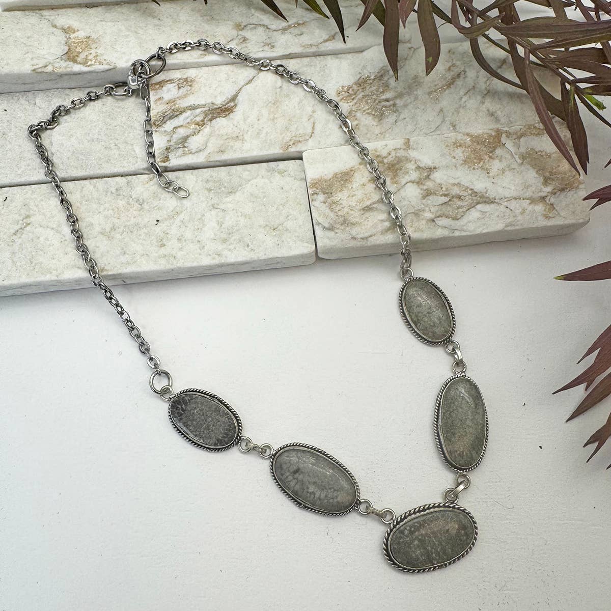 Handcrafted Semiprecious Stone Necklace - Black Fossil Coral