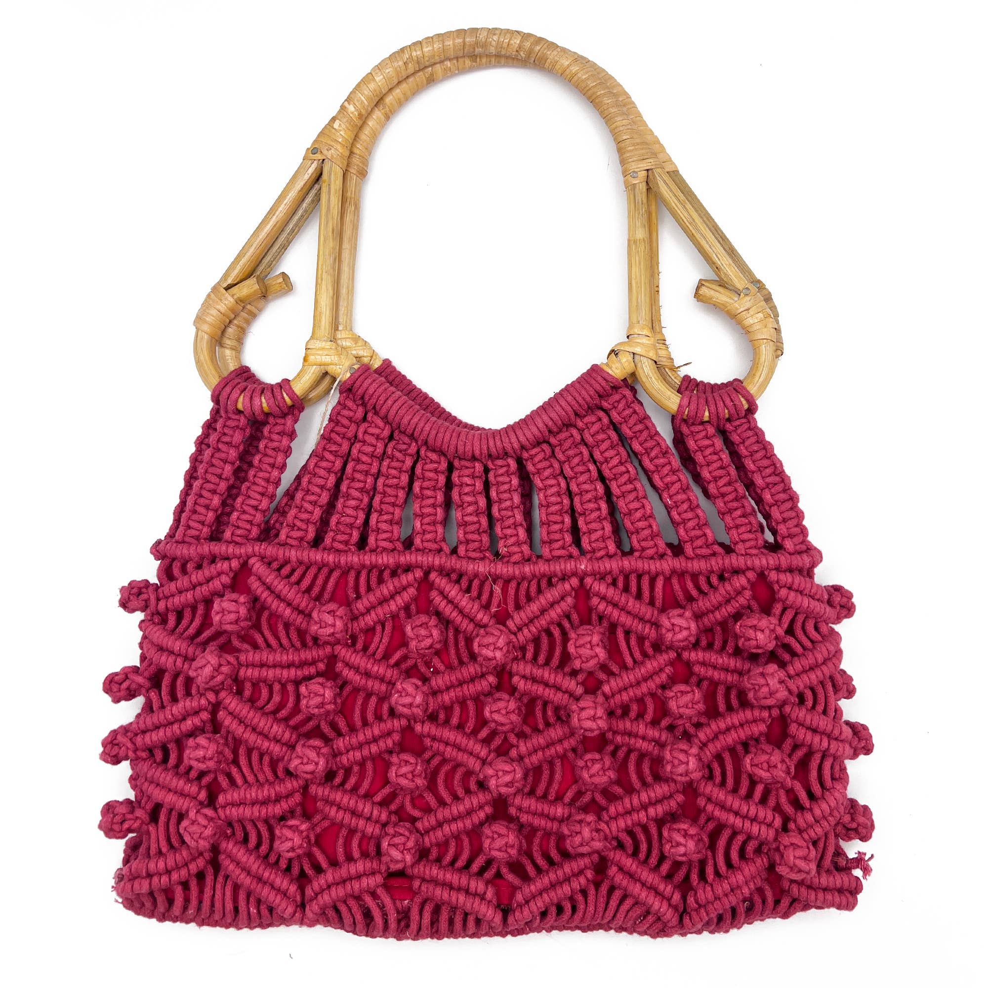Jolene Bag - Cotton macrame bag with cane handles - Rust