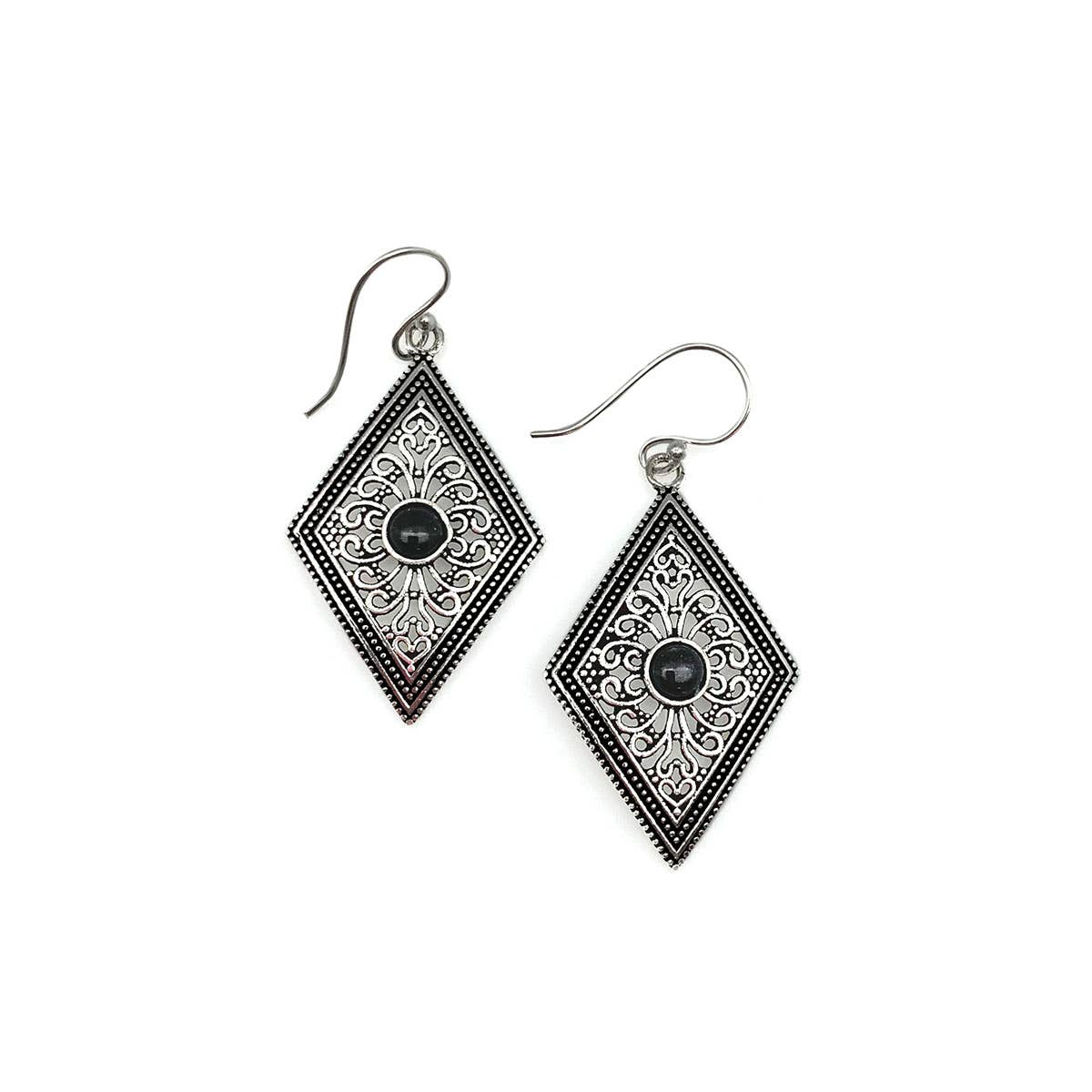 Tanvi Silver-Plated & Black Onyx Earrings - Filigree Diamond